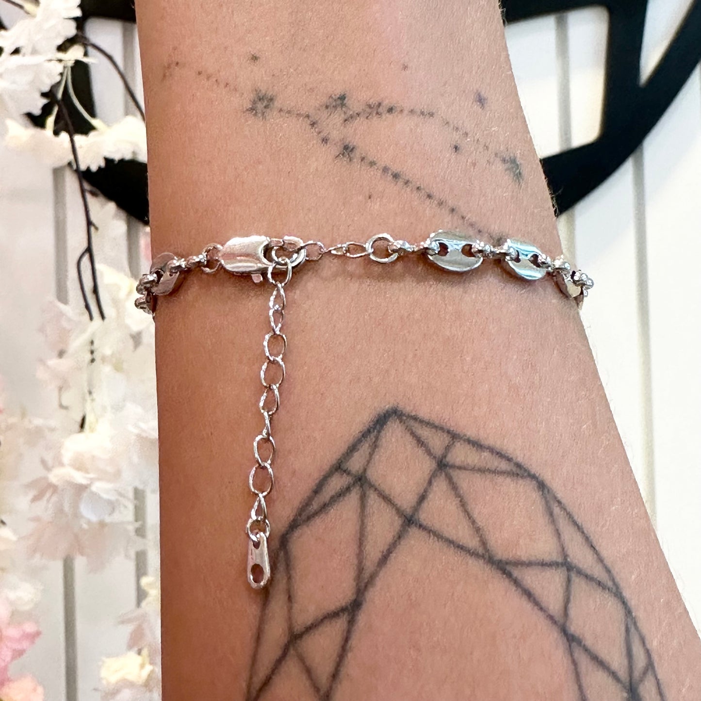 PUFFY LINKS BRACELET | Double White Rhodium Plated