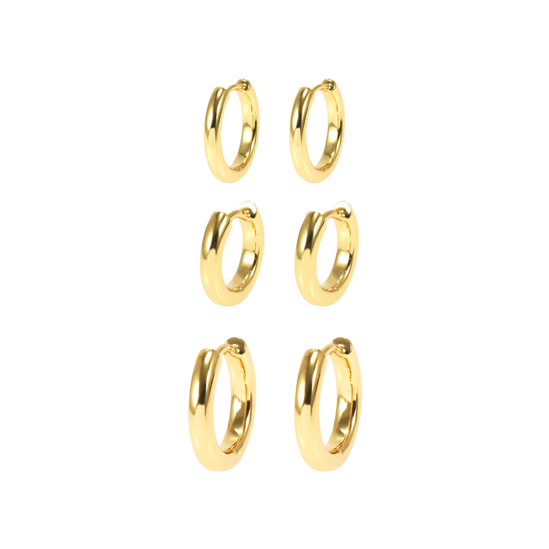 SMOOTH HOOPS TRIO EARRINGS  | Double 18K Gold Plated