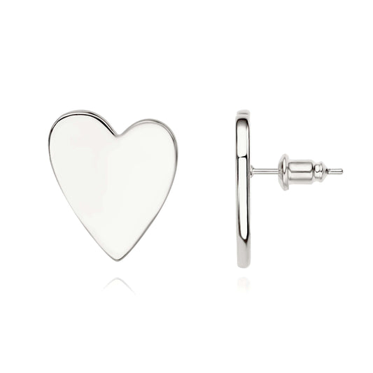 LOVELY HEART BIG EARRINGS | Double White Rhodium Plated