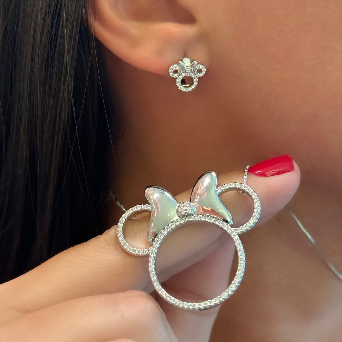 SMALL HOOPS MOUSE GIRL  | White Rhodium Plated