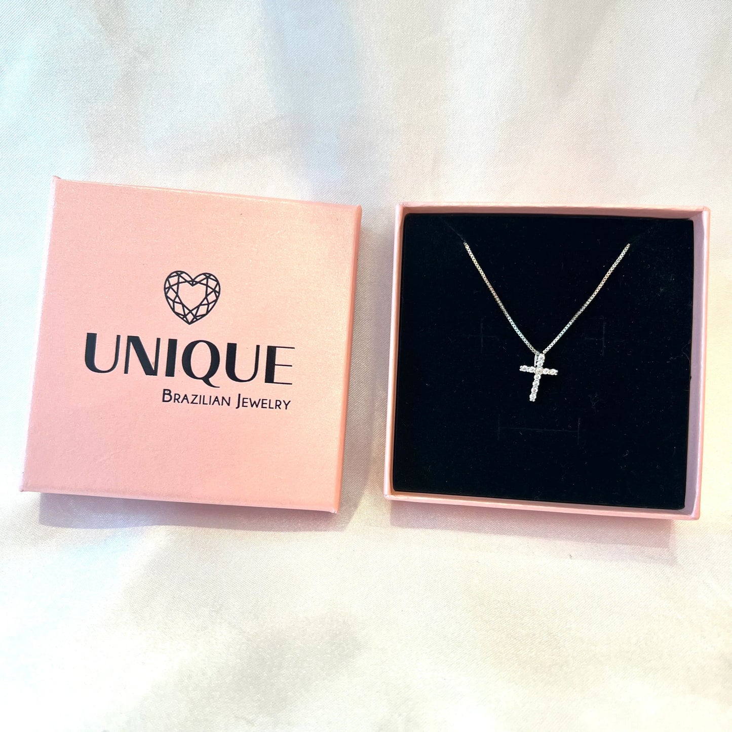 SMALL CROSS NECKLACE | Double White Rhodium Plated