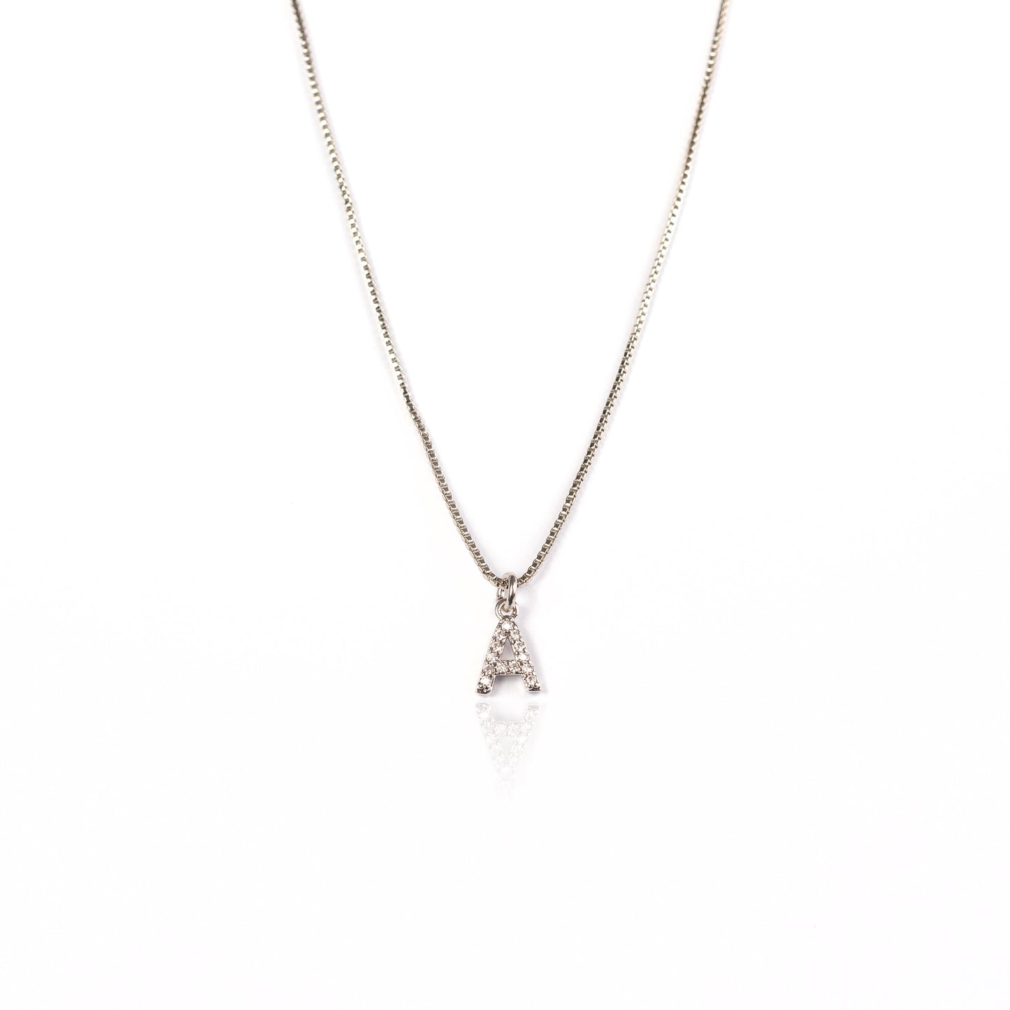 Small Letter Necklace A - Z | White Rhodium Plated