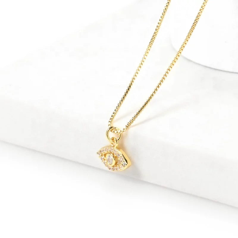 SMALL EVIL EYE NECKLACE | Double 18K Gold Plated