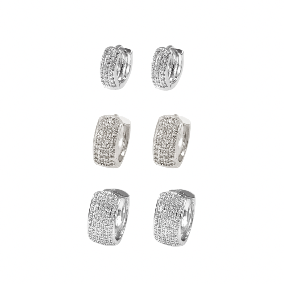 HOOPS TRIO EARRINGS  | Double White Rhodium Plated
