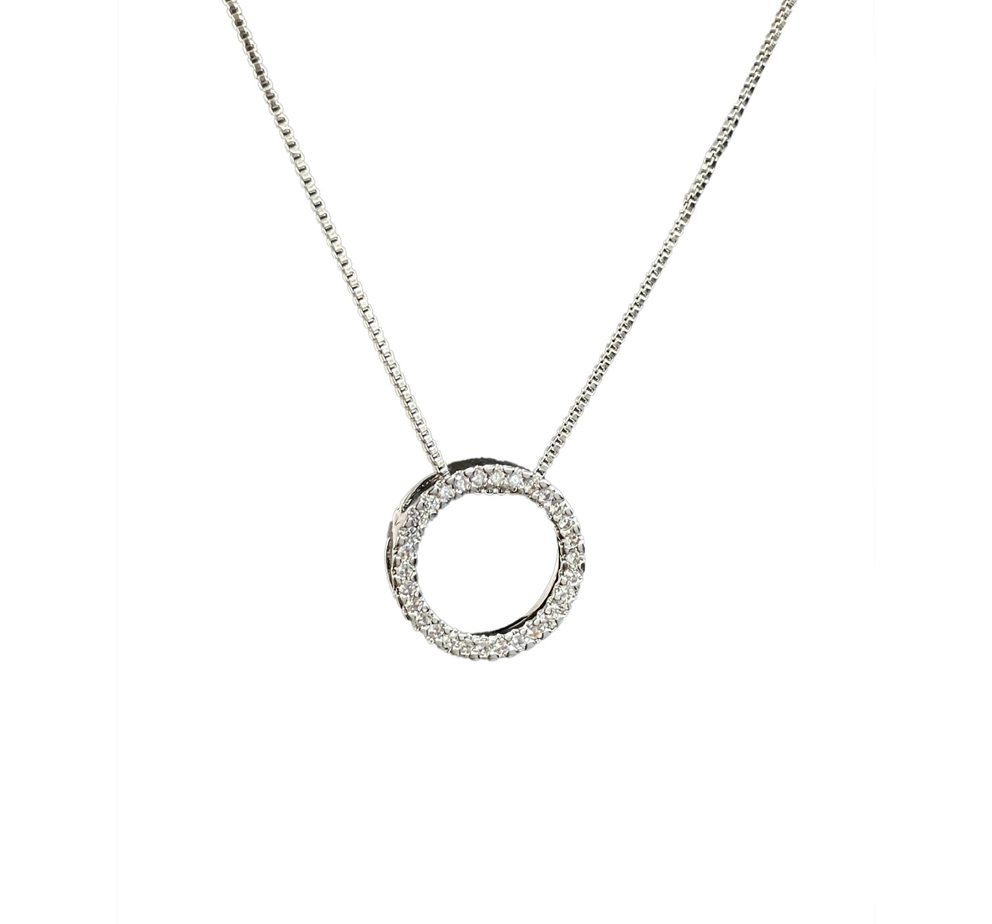 CIRLCE STUDDED NECKLACE | White Rhodium Plated