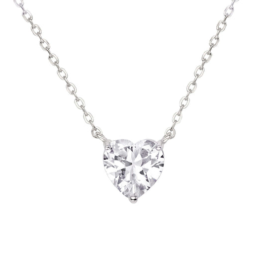 HEART ELEGANT STUD NECKLACE | White Rhodium Plated