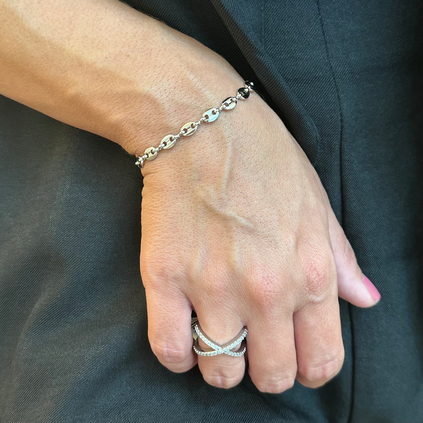 PUFFY LINKS BRACELET | Double White Rhodium Plated