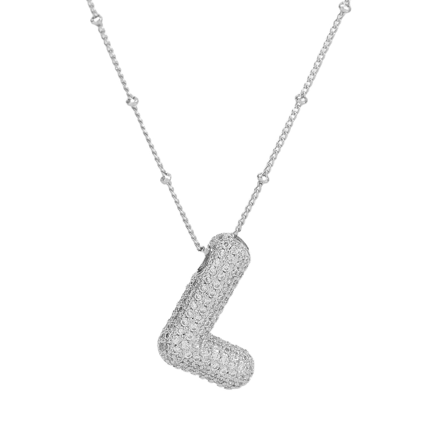 Studded Balloon Inicial Necklaces  A - Z | White Rhodium Plated