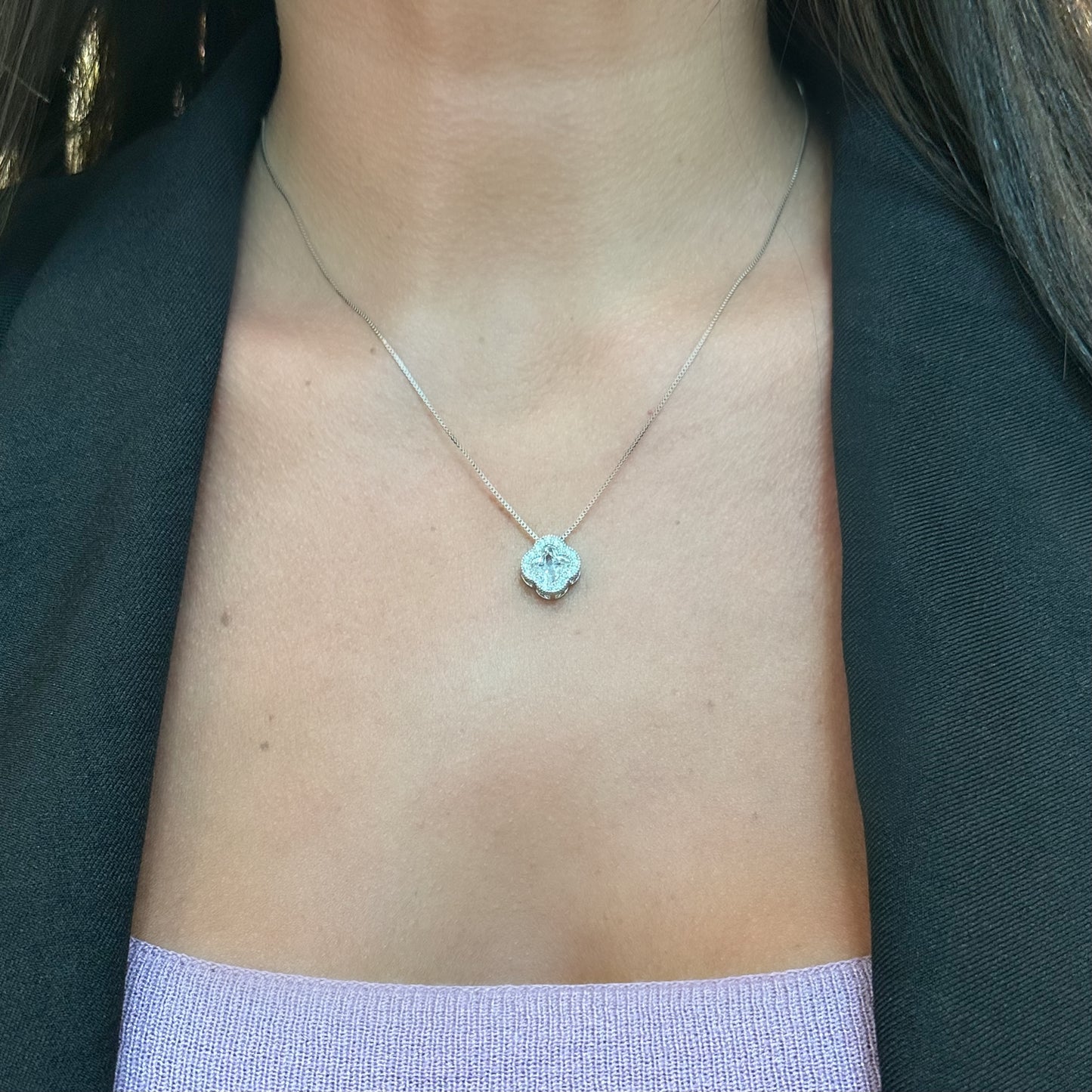 CLOVER NECKLACE | Double White Rhodium Plated