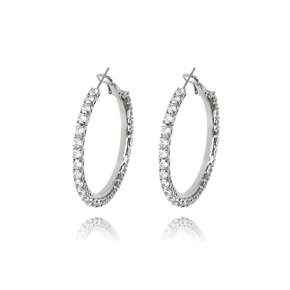 GLAM HOOPS EARRINGS | White Rhodium Plated