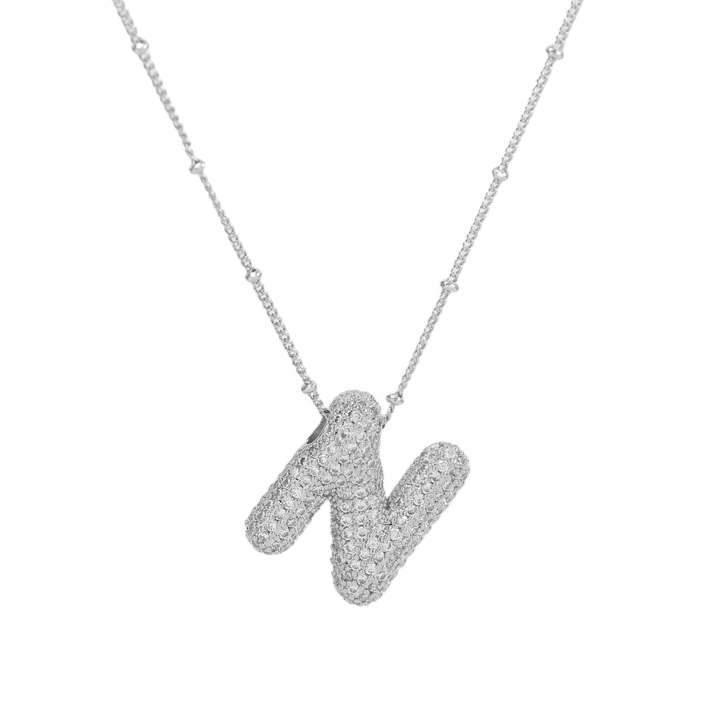 Studded Balloon Inicial Necklaces  A - Z | White Rhodium Plated