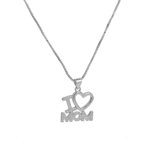 I LOVE MOM NECKLACE | White Rhodium Plated