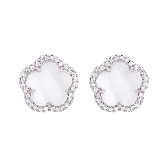 PARIS MOTHER SHELL CLOVER EARRINGS | White Rhodium Plated
