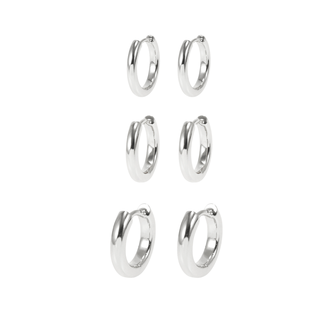 SMOOTH HOOPS TRIO EARRINGS  | Double White Rhodium Plated