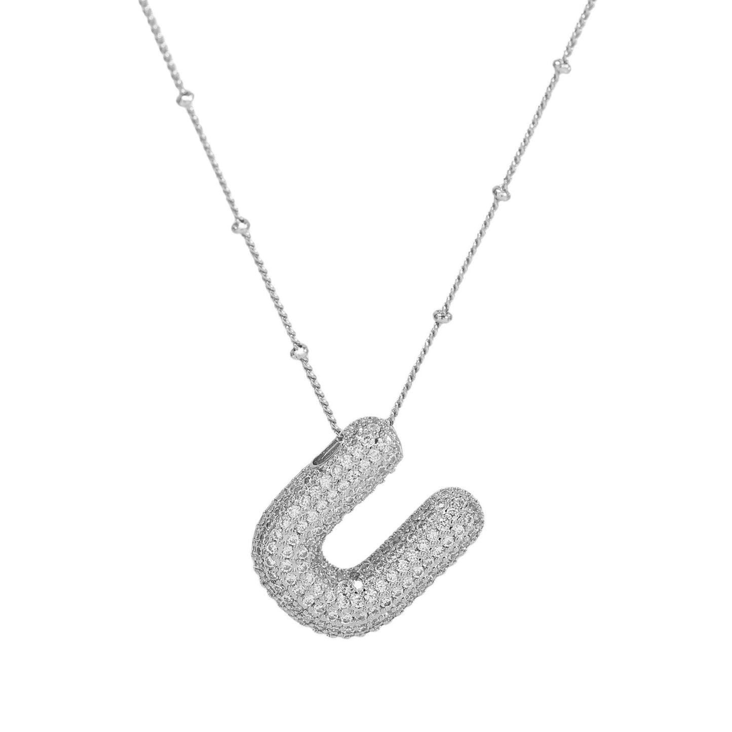 Studded Balloon Inicial Necklaces  A - Z | White Rhodium Plated