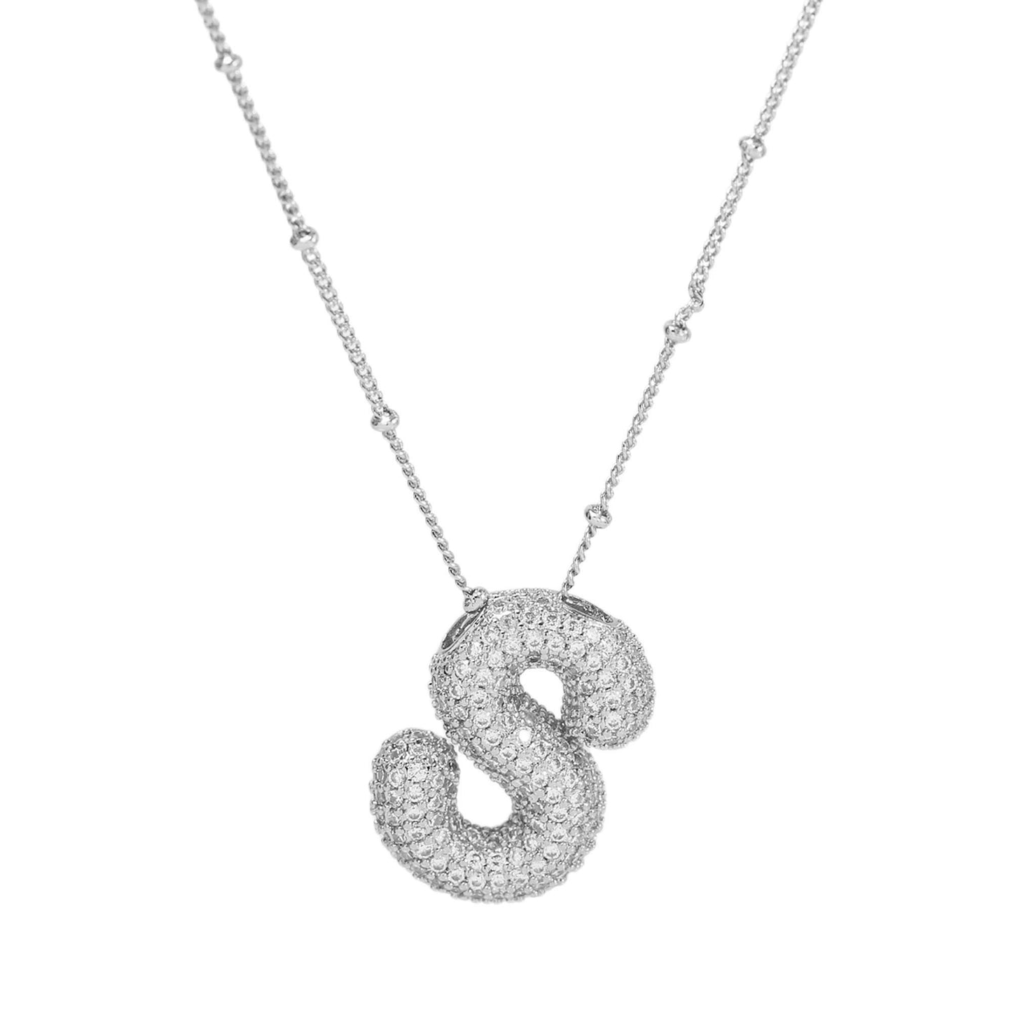 Studded Balloon Inicial Necklaces  A - Z | White Rhodium Plated