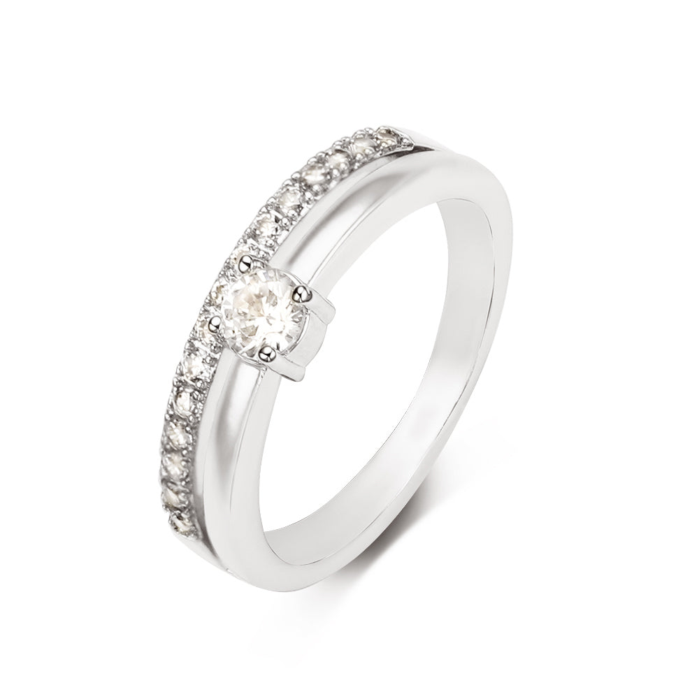 SOLITARY RING | White Rhodium Fourfold Plated