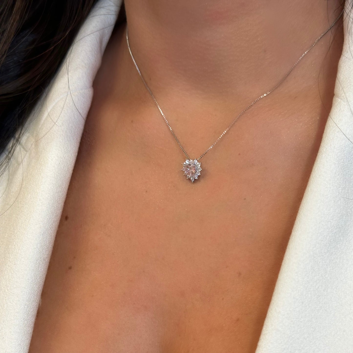 PINK HEART SET | Double White Rhodium Plated
