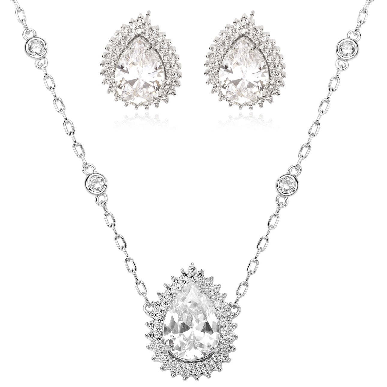 LUXURIOUS DROP SET | Double White Rhodium Plated