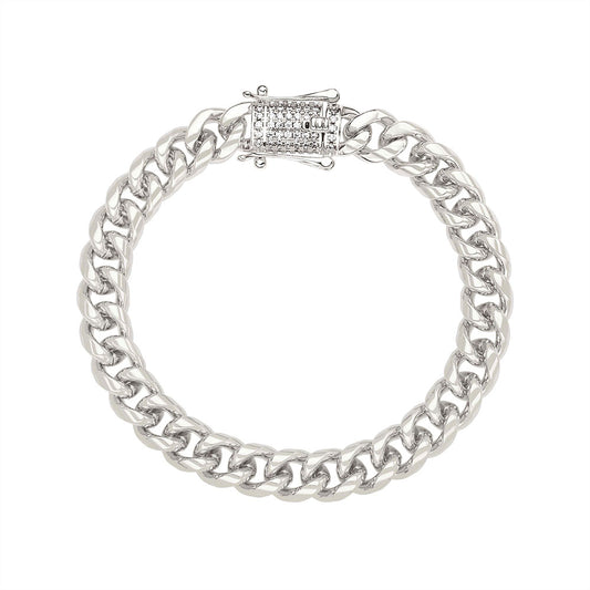 6.5 INCHES 8MM LINKS BRACELET | White Rhodium Plated