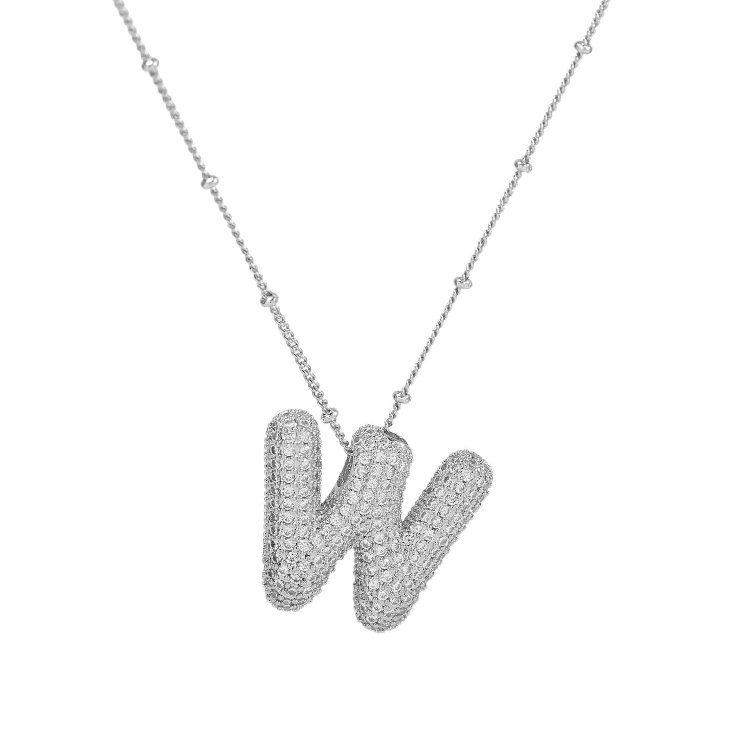 Studded Balloon Inicial Necklaces  A - Z | White Rhodium Plated