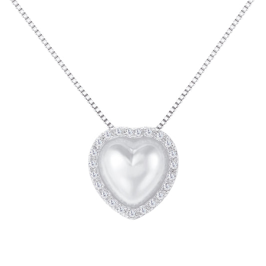 PEARL HEART NECKLACE | White Rhodium Plated