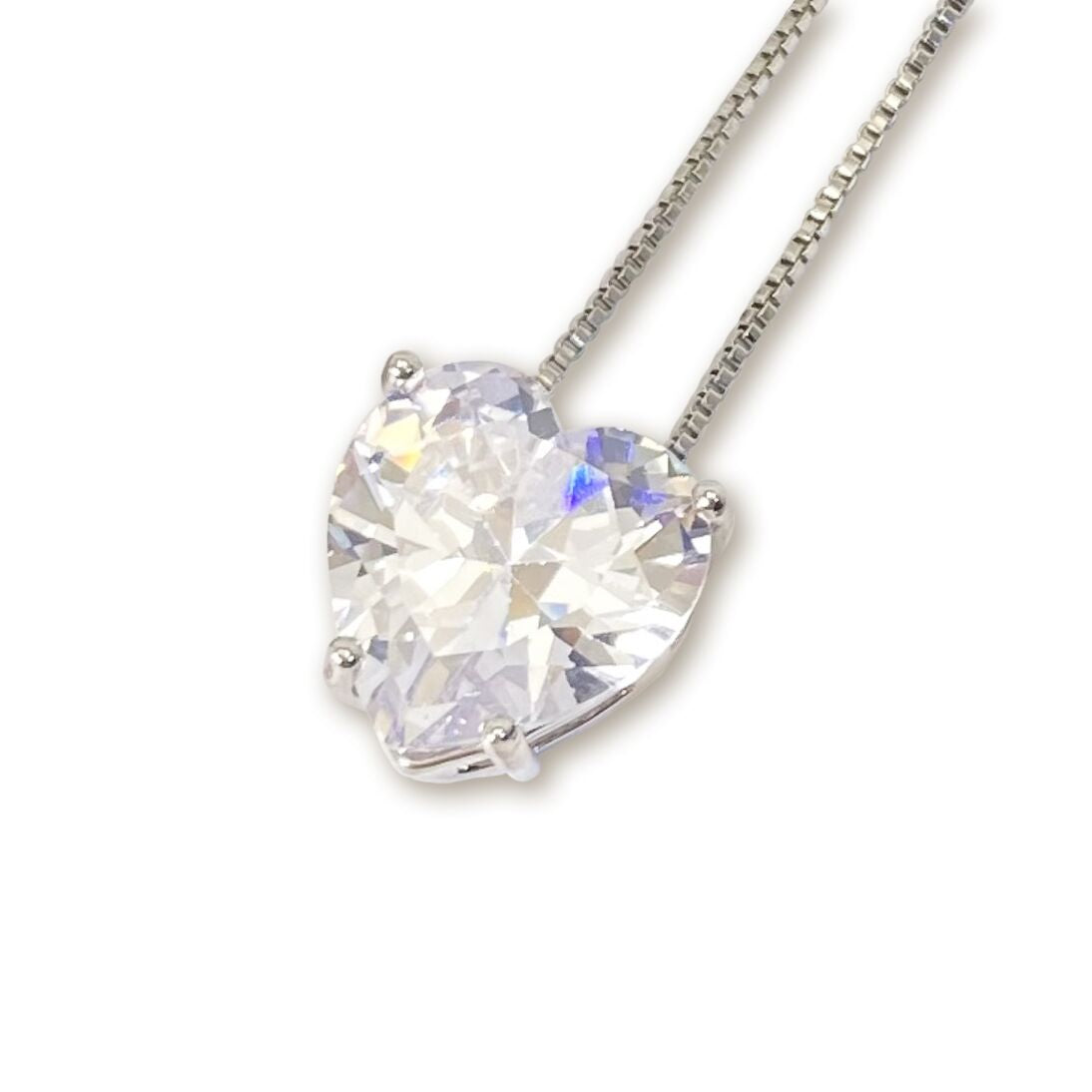 HEART STUD NECKLACE | White Rhodium Plated