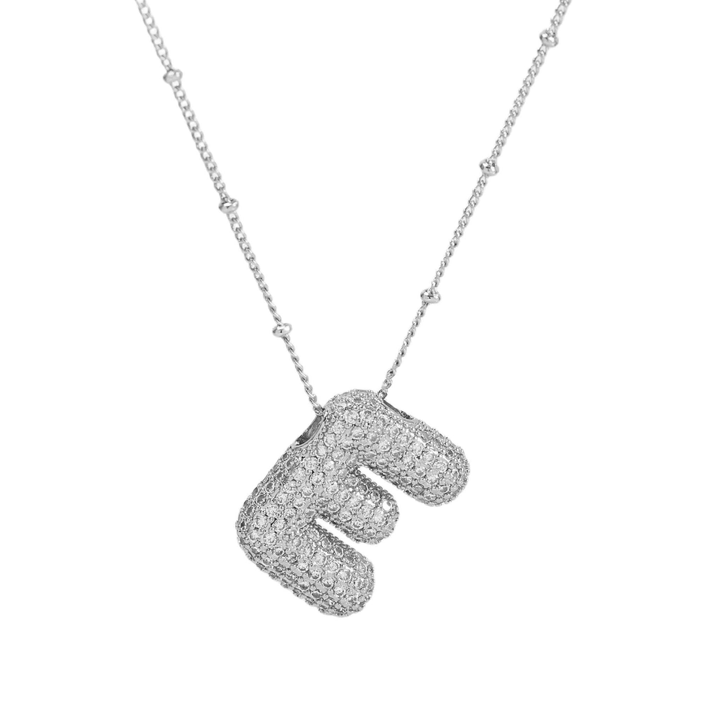 Studded Balloon Inicial Necklaces  A - Z | White Rhodium Plated