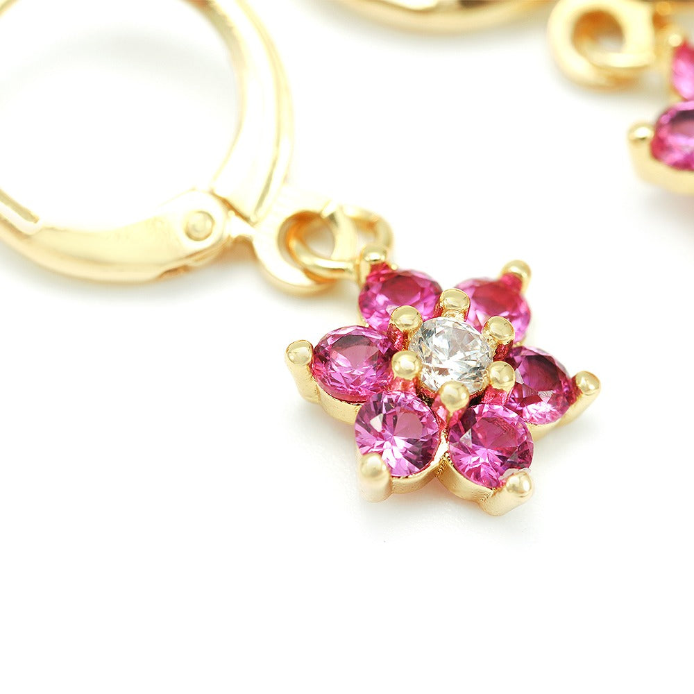 PINK FLOWER HOOPS | 18K Gold Plated