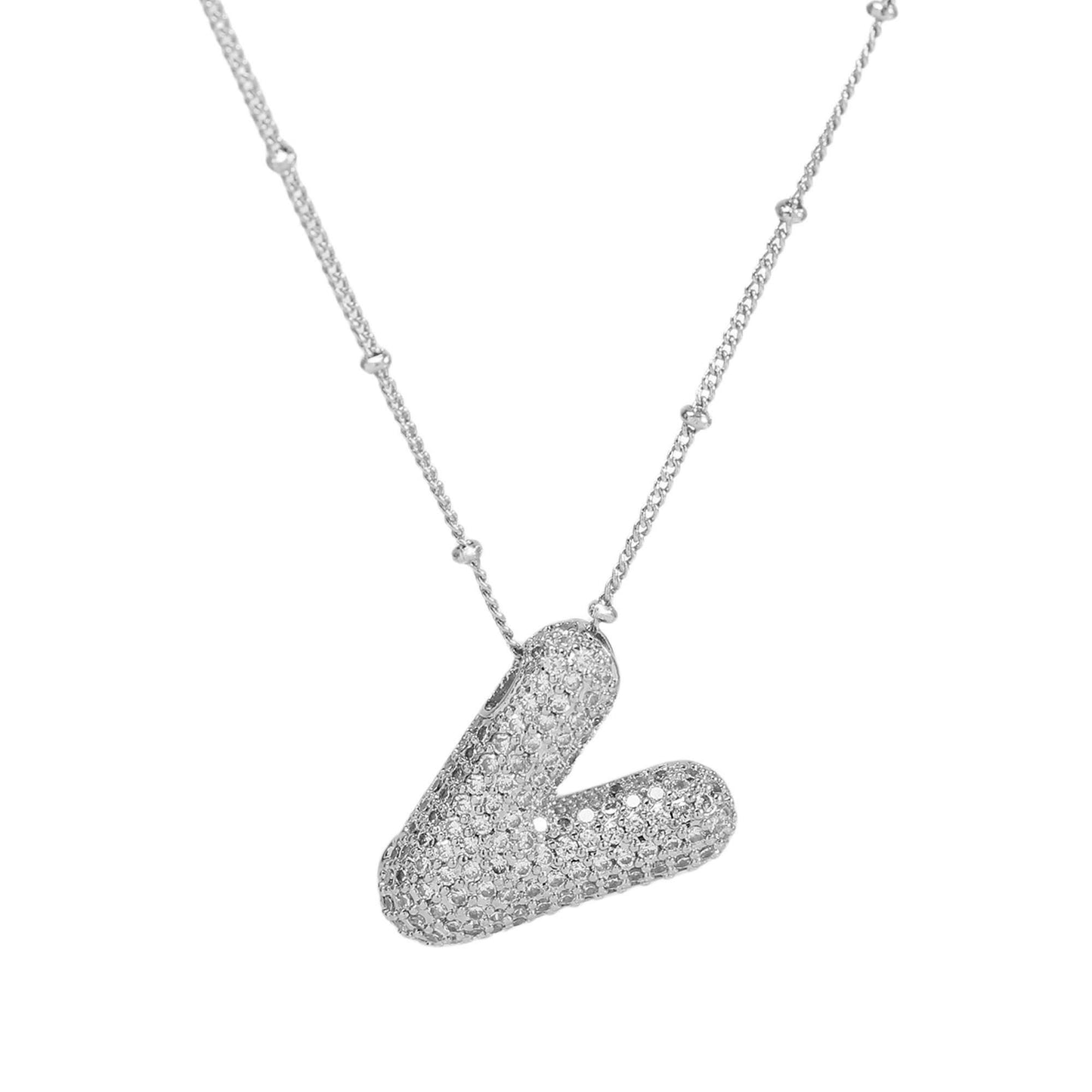 Studded Balloon Inicial Necklaces  A - Z | White Rhodium Plated