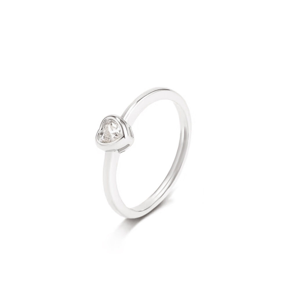 CRYSTAL HEART RING | Fourfold White Rhodium Plated