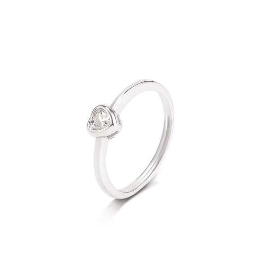 CRYSTAL HEART RING | Fourfold White Rhodium Plated