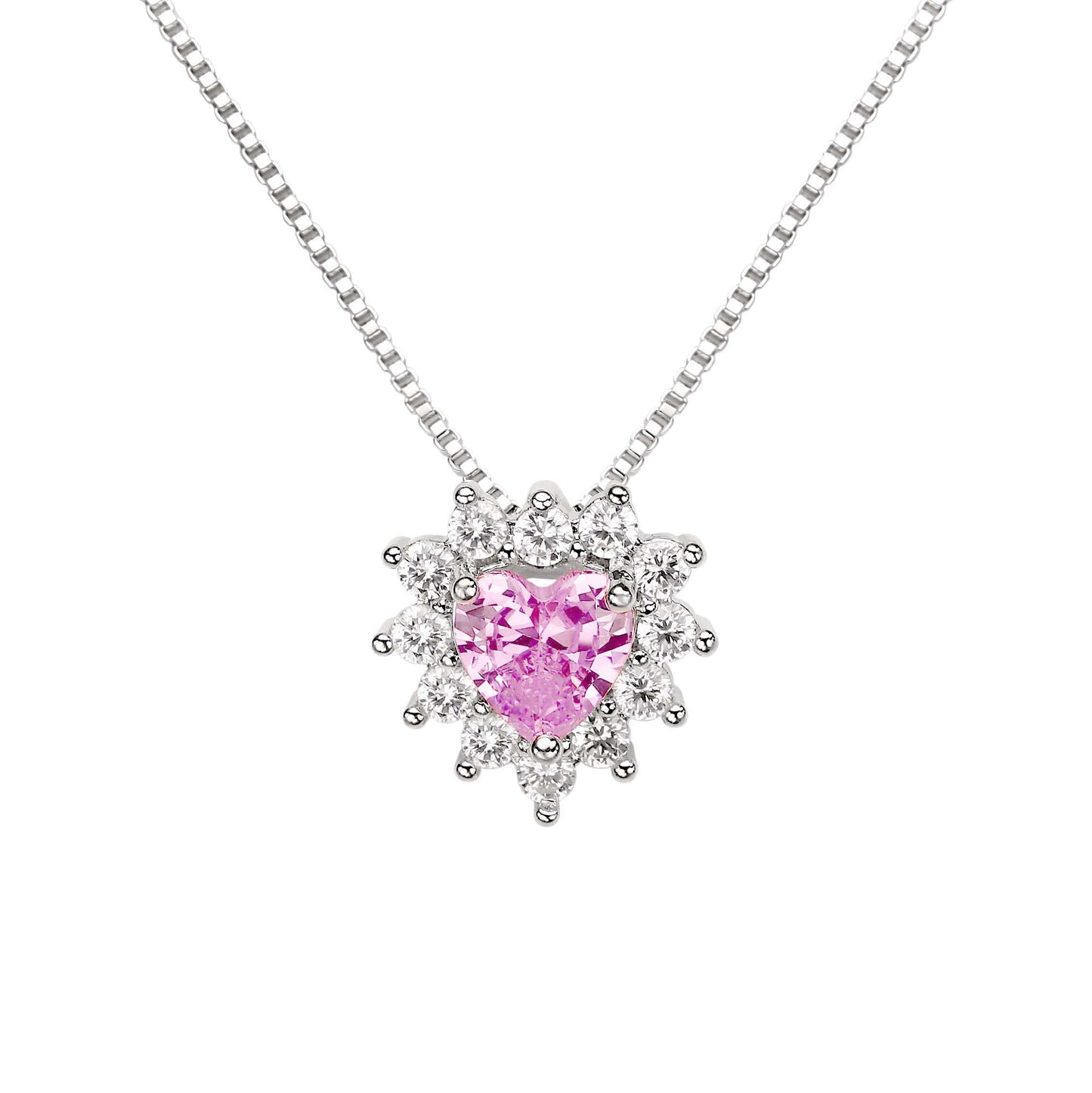 PINK HEART SET | Double White Rhodium Plated