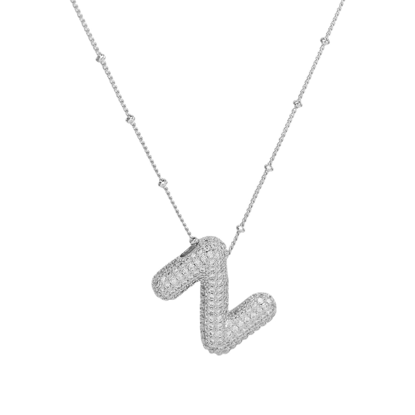 Studded Balloon Inicial Necklaces  A - Z | White Rhodium Plated