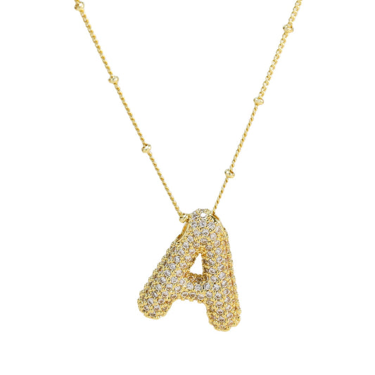 Studded Ballon Inicial Necklaces  A - Z | 18K GOLD PLATED