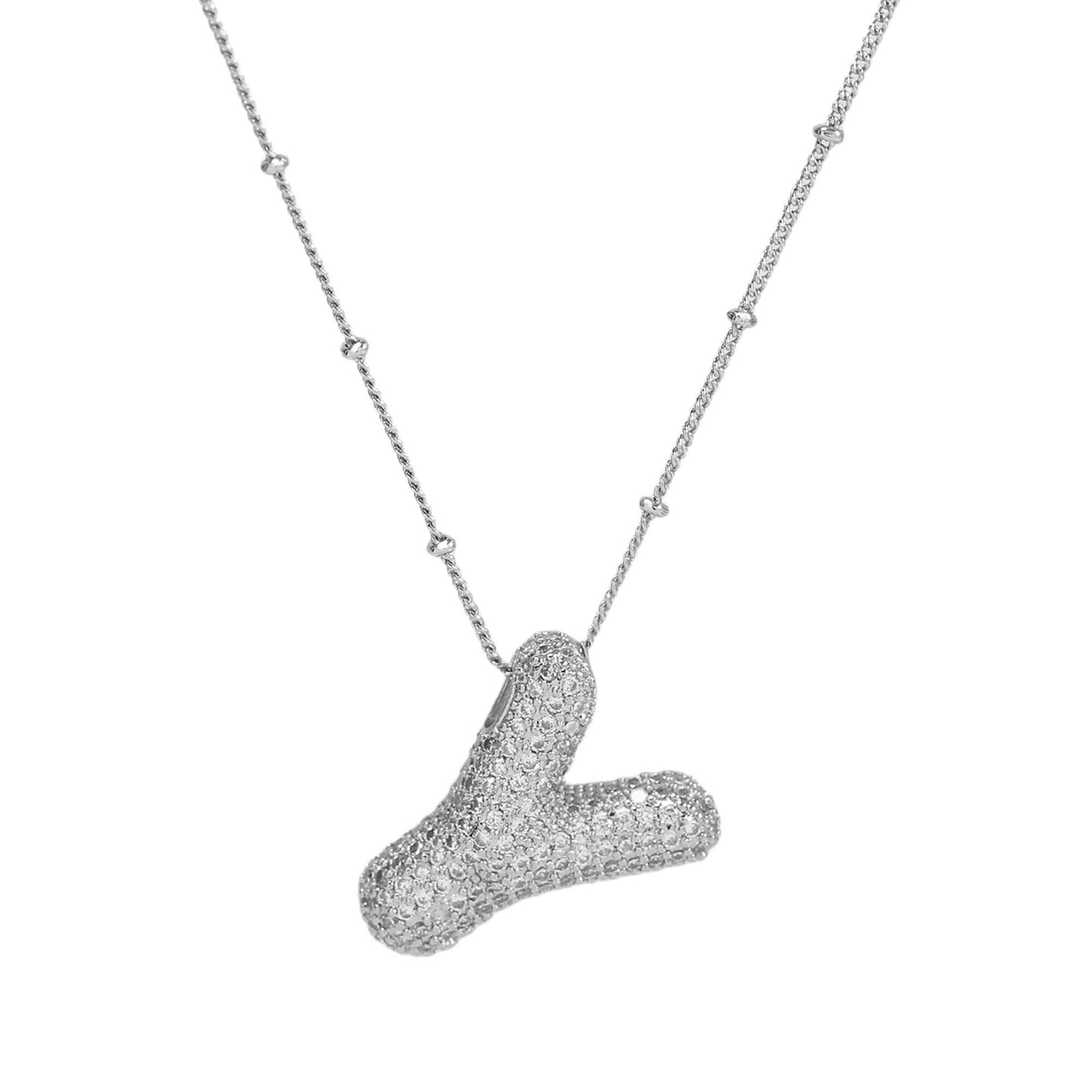 Studded Balloon Inicial Necklaces  A - Z | White Rhodium Plated