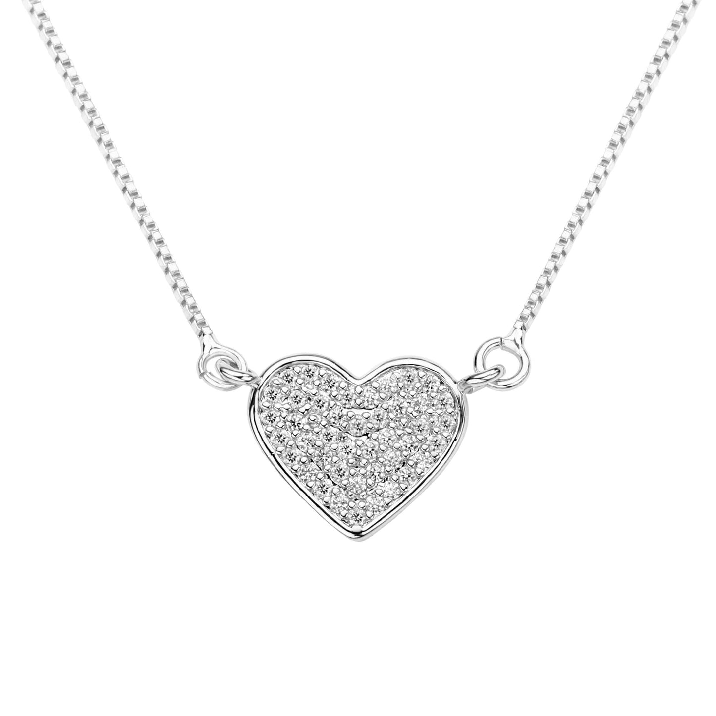 SMALL HEART NECKLACE | Double White Rhodium Plated