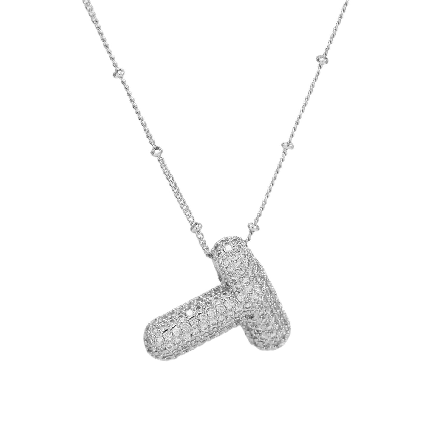 Studded Balloon Inicial Necklaces  A - Z | White Rhodium Plated