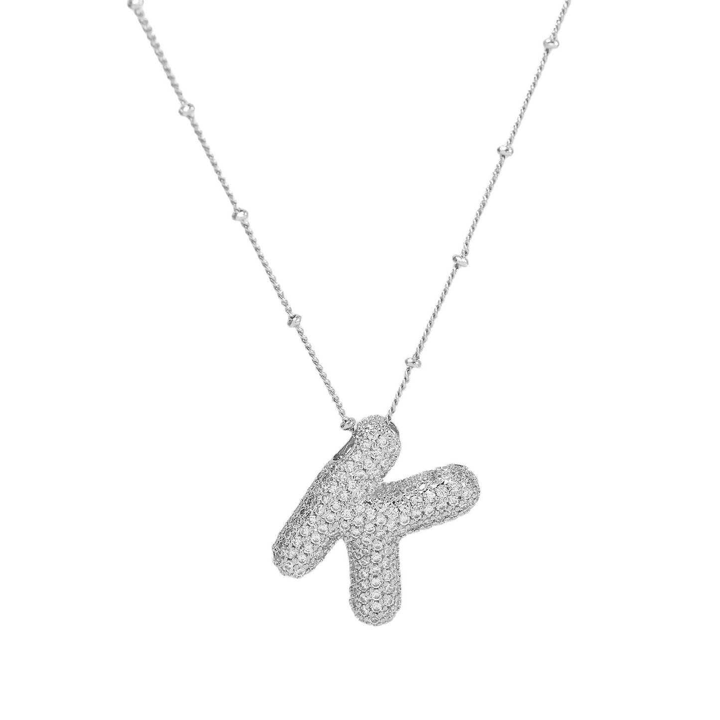 Studded Balloon Inicial Necklaces  A - Z | White Rhodium Plated