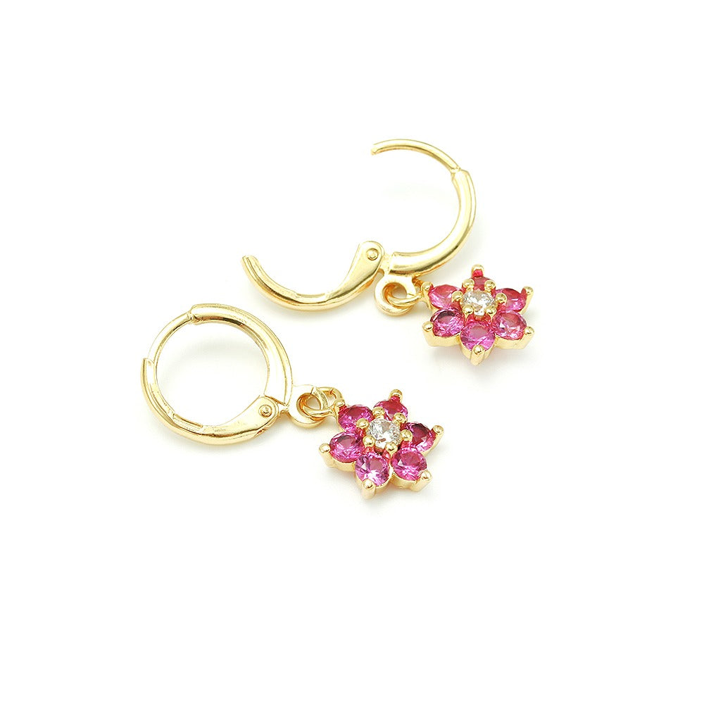 PINK FLOWER HOOPS | 18K Gold Plated