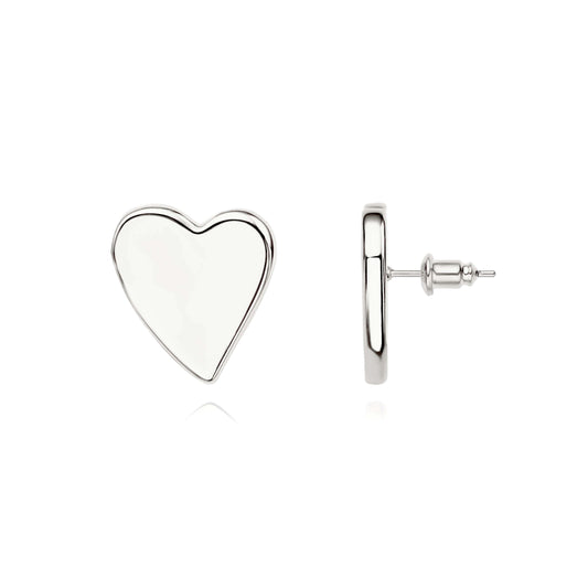 LOVELY HEART SMALL EARRINGS | Double White Rhodium Plated