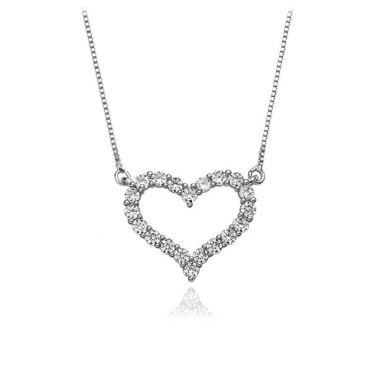 BRYAN'S LOVE OPEN HEART NECKLACE | Double White Rhodium Plated