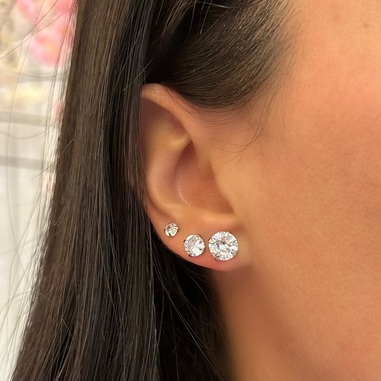 CIRCLE TRIO EARRINGS  | Double White Rhodium Plated