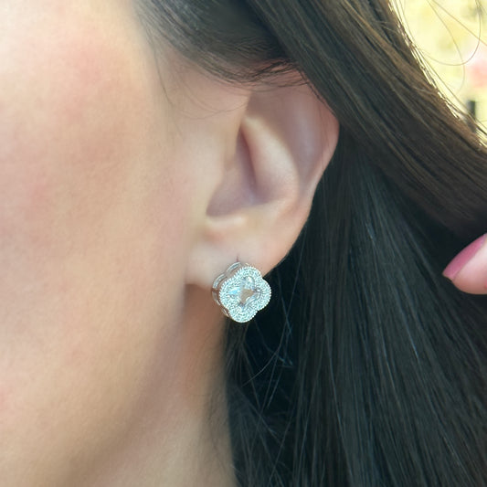 CLOVER EARRINGS | Double White Rhodium Plated