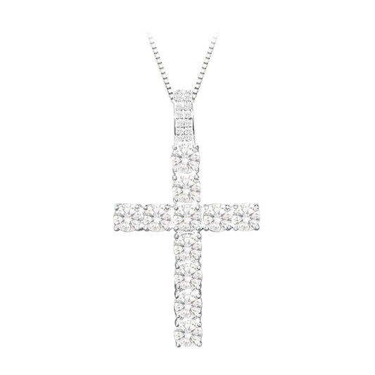 GLAMOROUS CROSS NECKLACE | Double White Rhodium Plated