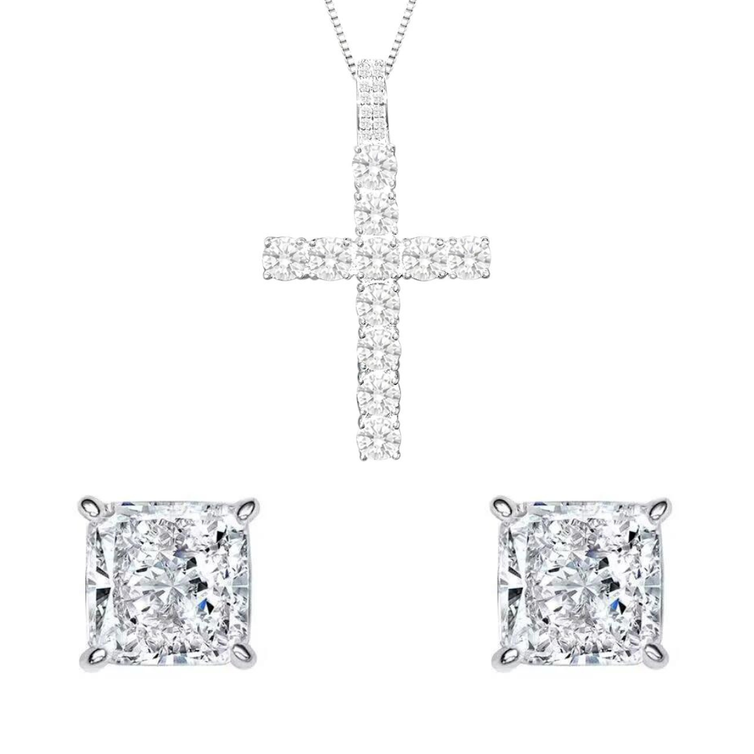 LUXURIOUS CROSS SET | White Rhodium Plated