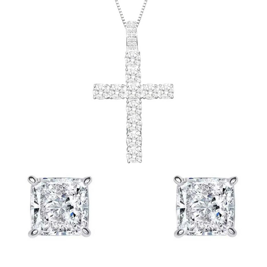 LUXURIOUS CROSS SET | White Rhodium Plated