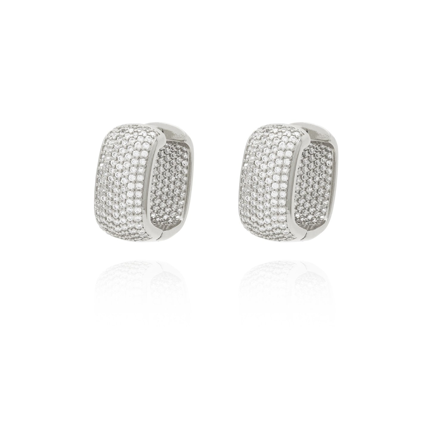 RETANGULAR GLAM HOOPS | White Rhodium Plated