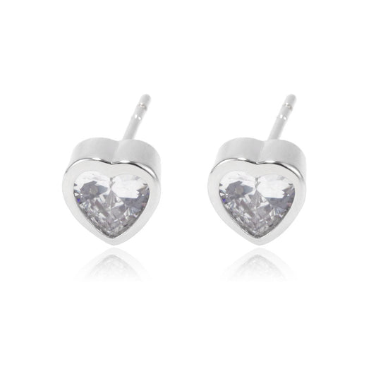 CRYSTAL HEART STUD EARRINGS | Double White Rhodium Plated