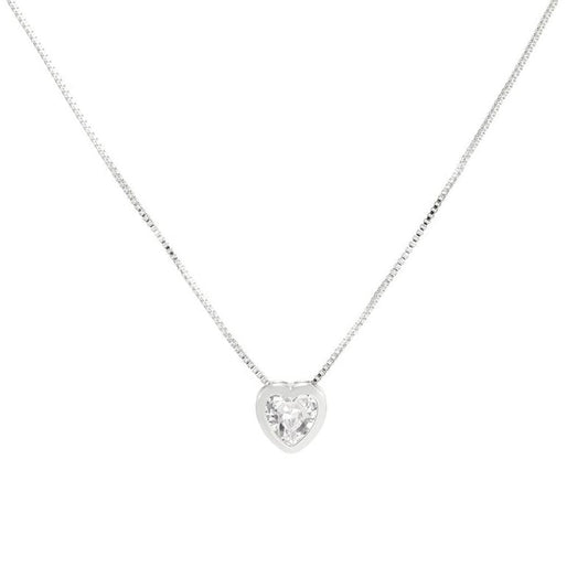 HEART STUD NECKLACE | Double White Rhodium Plated